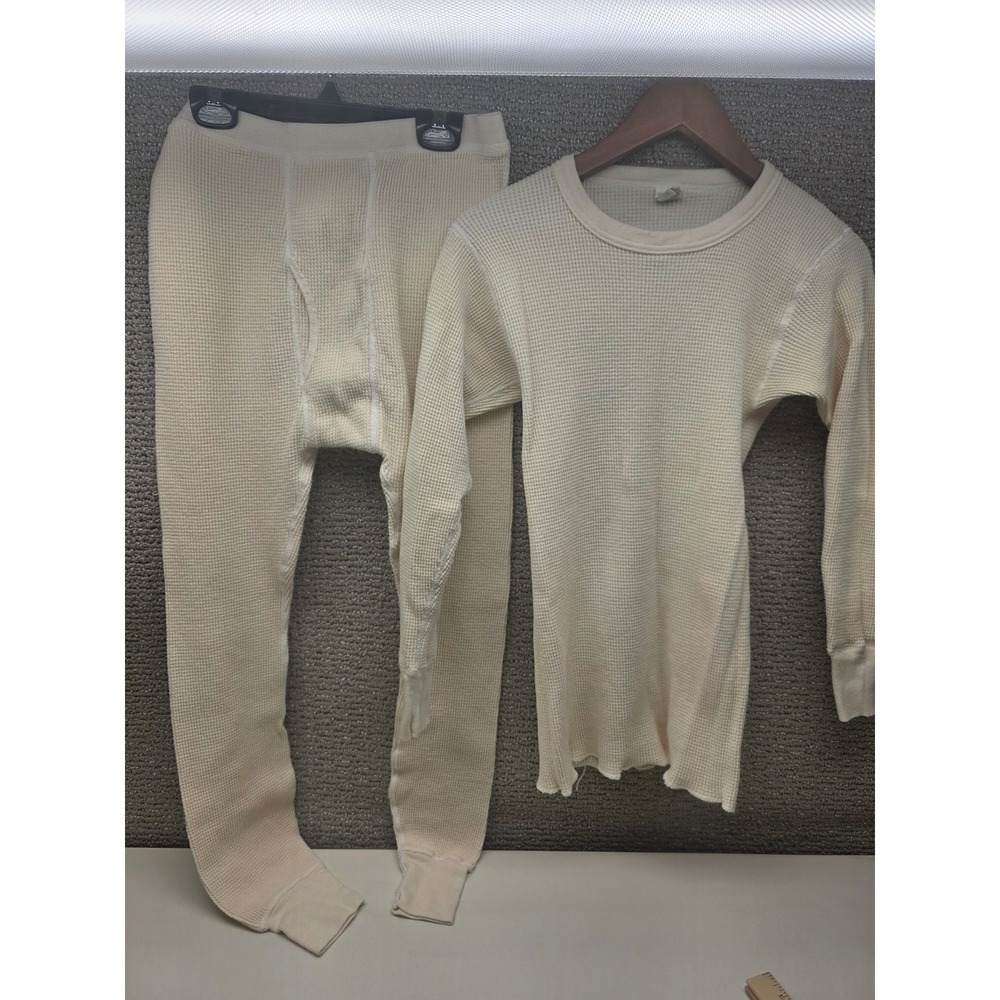 Mens JE Morgan All Natural Waffle Knit Thermal Set Cream Made in USA Large 42-44